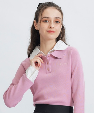 ダブルレースカラーポロニットプルオーバー