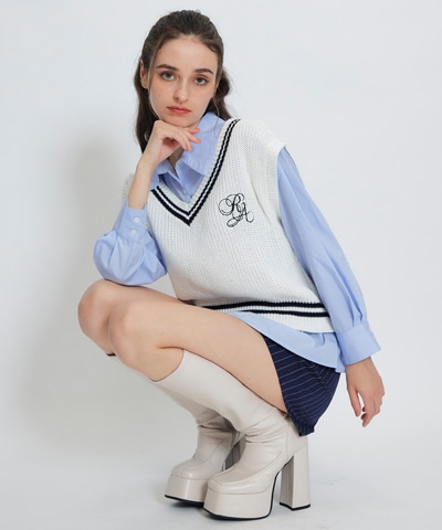 【Maui】RECTOレクト　赤ニット　トップス　半袖 ユニセックス) カラーハーフジップアップニット | ファッション通販