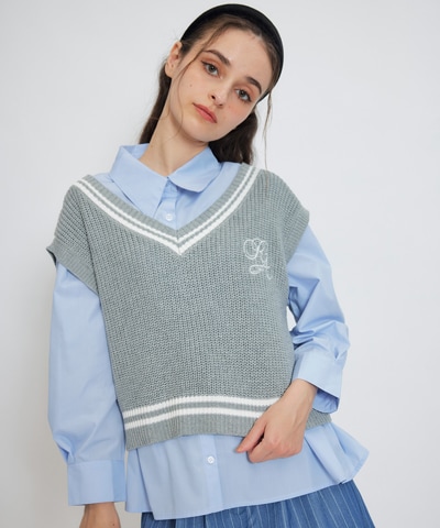 カレッジライクラインベスト×シャツブラウス