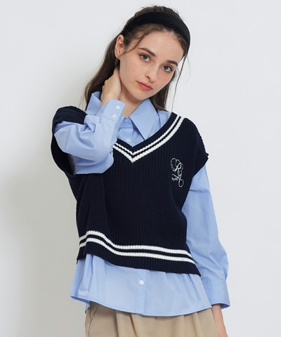カレッジライクラインベスト×シャツブラウス