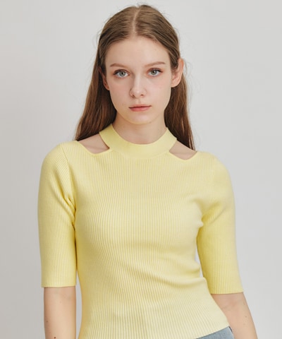 カットアウトハーフスリーブニットプルオーバー