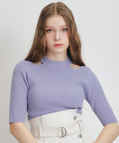 カットアウトハーフスリーブニットプルオーバー