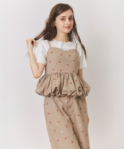 【Fleur monogram Series】フルールモノグラムエンブロイダリーバルーンペプラムビスチェ