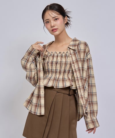 【=LOVE 大場花菜さん着用】チェックビスチェ×シャツセット