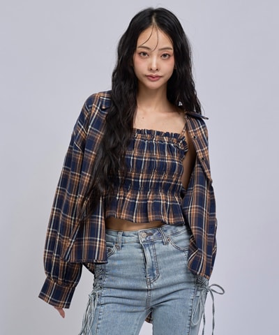 【=LOVE 大場花菜さん着用】チェックビスチェ×シャツセット