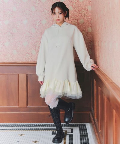 【=LOVE 大場花菜さん着用】チュールドッキングパーカーミニワンピース