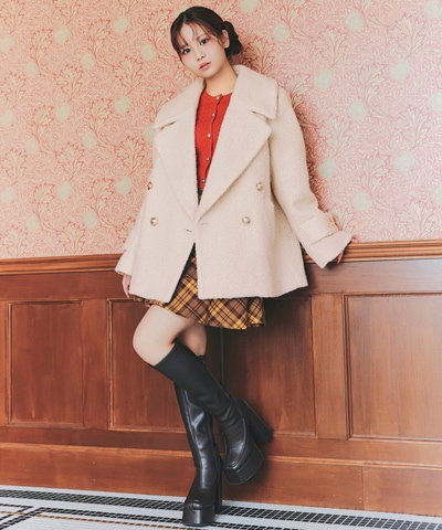 【=LOVE 大場花菜さん着用】GOLDボタンボアダブルコート