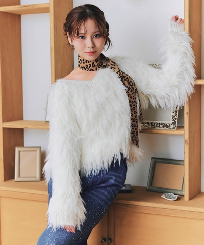 【=LOVE 大場花菜さん着用】2WAYループヤーンシャギーニットトップス