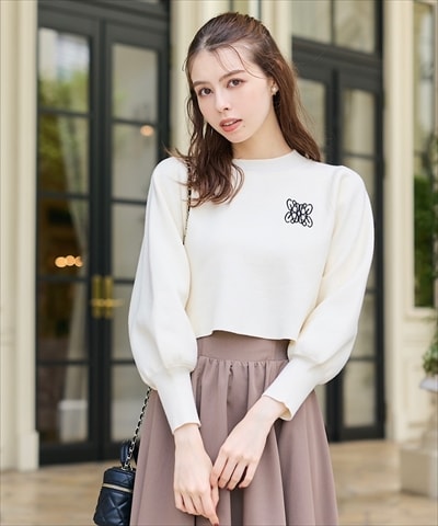 モチーフ刺繍ボトルネックニットプルオーバー