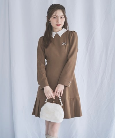 【12/5(Fri)再入荷予約開始】ホワイトカラープリーツミニワンピース