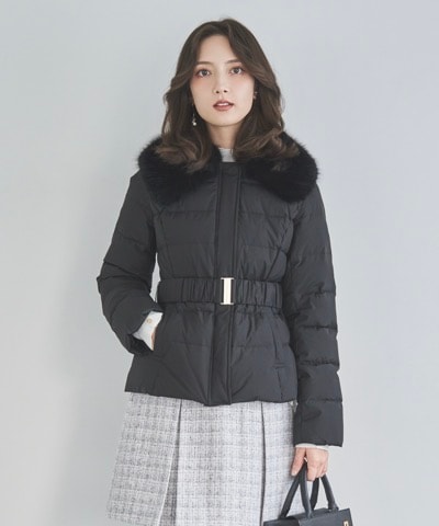 ベルト付エコファー襟ショートダウン