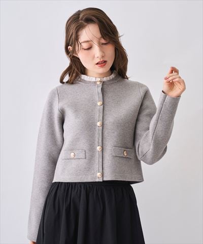 【12/5(Fri)発売開始】フリル襟付きノーカラーニットカーディガン