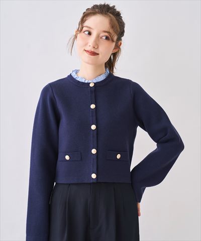 【12/5(Fri)発売開始】フリル襟付きノーカラーニットカーディガン