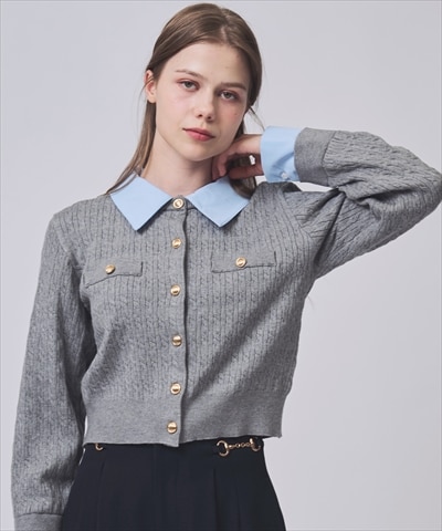 レイヤードケーブルニットカーディガン