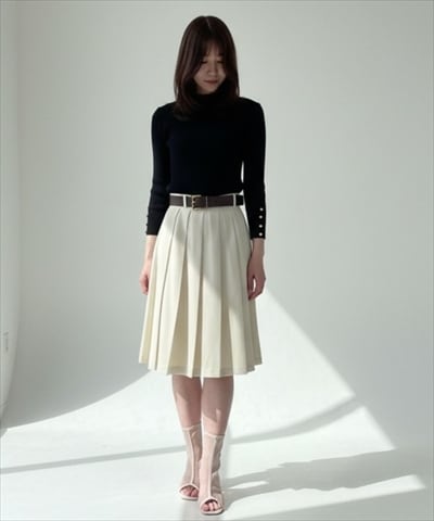 ベルト付きプリーツミディ丈スカート