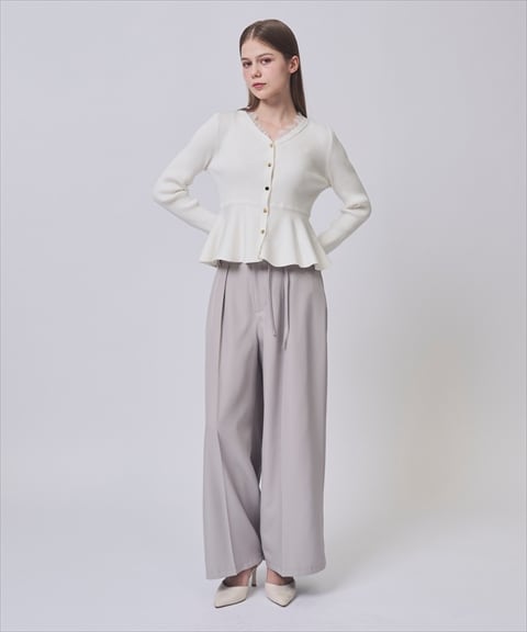 リボンベルトタックフレアワイドパンツ