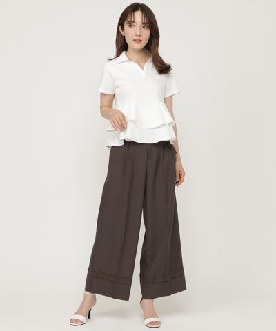 レースロールアップタックワイドパンツ