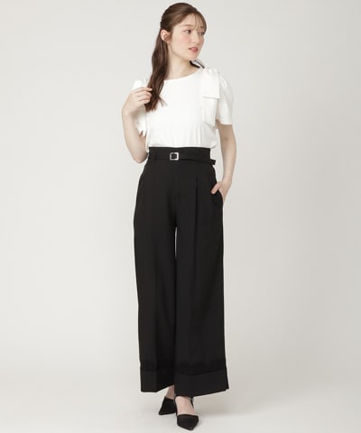 レースロールアップタックワイドパンツ