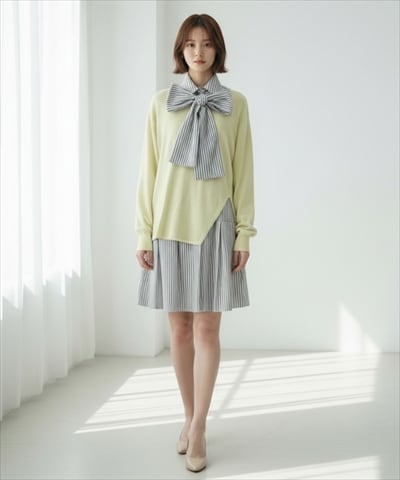 【3/5(Thu)発売】ボウタイシャツドッキングワンピース