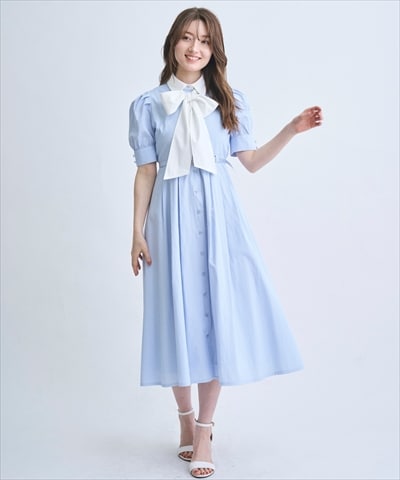 【4/24(Fri)発売】リボン付きストライプシャツワンピ―ス