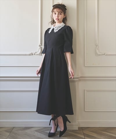 ラメツイードレース襟ワンピース