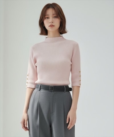 5分袖金ボタンリブニット