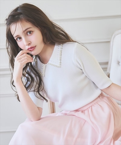 【3/19(Thu)発売】ビジューパールトリミングリブニット