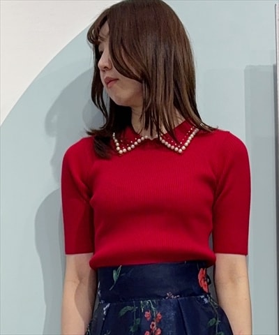 【3/19(Thu)発売】ビジューパールトリミングリブニット