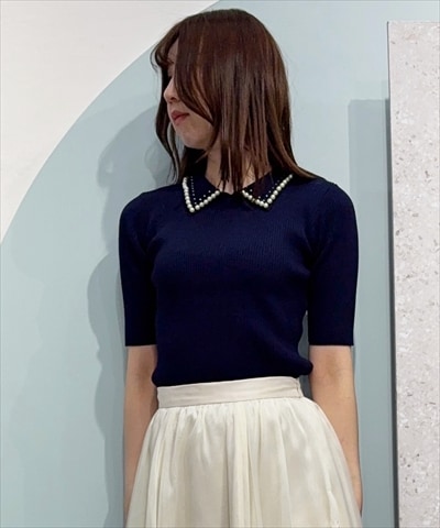 【3/19(Thu)発売】ビジューパールトリミングリブニット