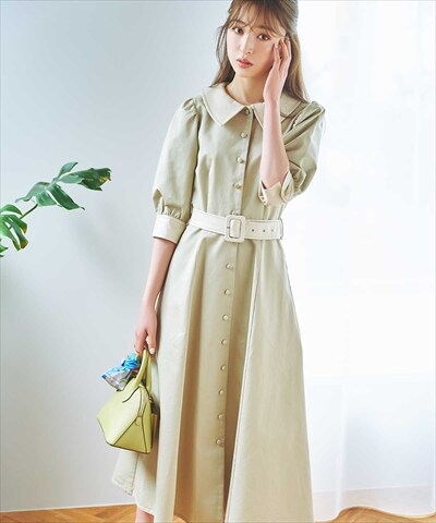 配色パフスリーブシャツワンピース M ベージュ Willselection 公式オンラインショップ バーンデストローズ