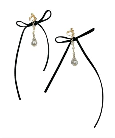 ロングベロアリボンパールイヤリング