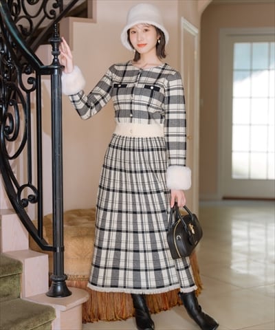 【新色追加】チェック柄ニットフレアスカート
