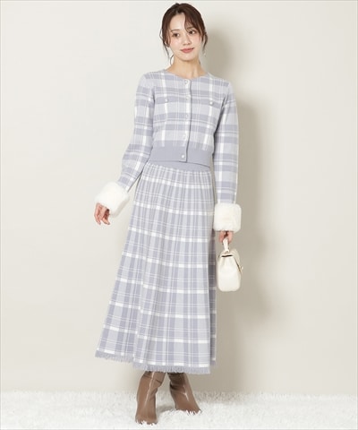 【新色追加】チェック柄ニットフレアスカート