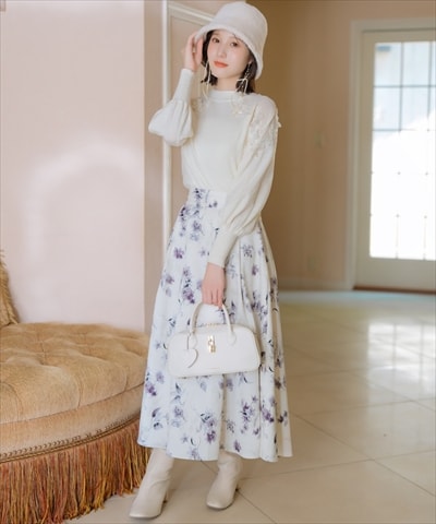 フラワープリントボリュームタックスカート