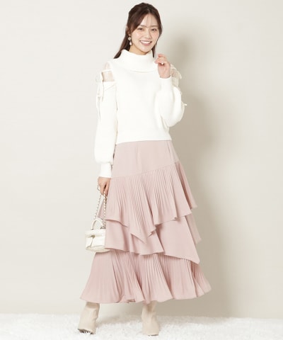 プリーツシフォンティアードスカート