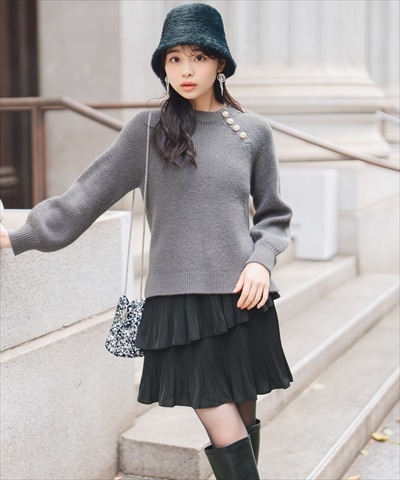 【KNIT PLEATS SET series】プリーツティアートミニスカート