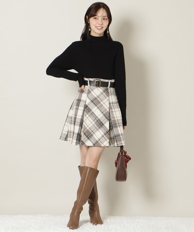 ベルト付きツイードミニスカート