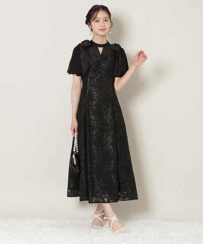 肩リボンパイピングレースワンピース