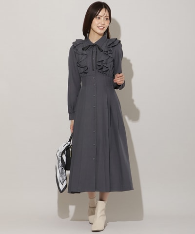 ナローリボンフリルシャツワンピース