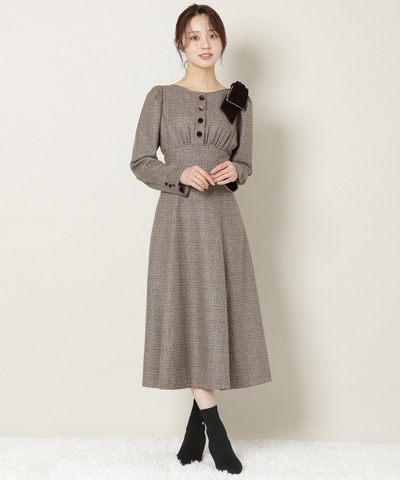 アシメリボンボートネックフレアワンピース