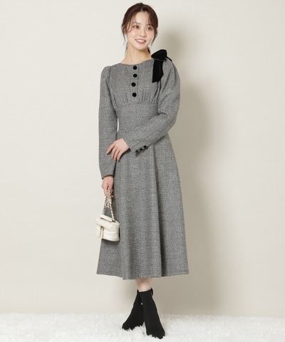 アシメリボンボートネックフレアワンピース