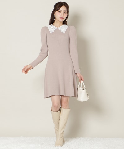 【12/5(fri)10時発売】リボンレースカラーニットワンピース