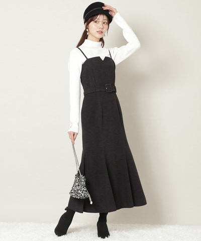 ベルト付きVカットマーメイドキャミワンピース