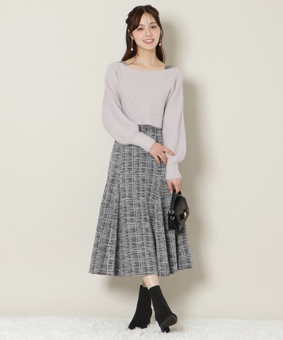 【12/5(fri)10時発売】カットツイードワンピース×フェザーニットSET