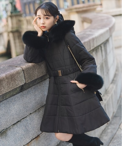 フォックスファーキルティングフレアコート