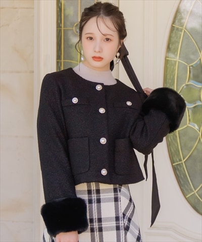 【再入荷予約受付中】ノーカラーブークレショートコート