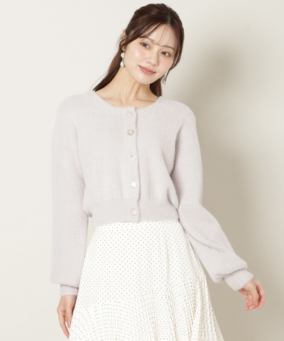 ラウンドネックラメフェザーカーディガン