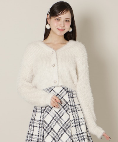 Vネックラメフェザーカーディガン