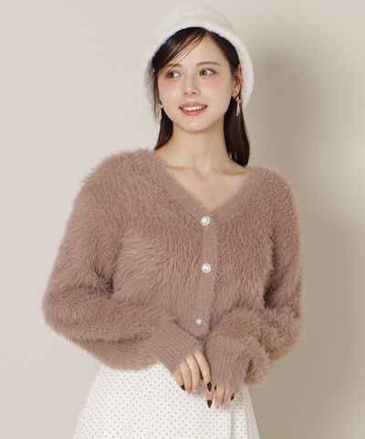 Vネックラメフェザーカーディガン