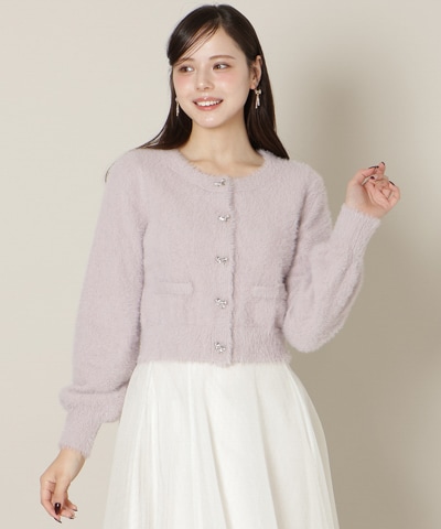 リボンボタンフェザーカーディガン